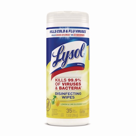 Lysol Disinfecting Wipes, 1-Ply, 7 x 7.25, Lemon and Lime Blossom, White, 35 Wipes/Canister 19200-81145